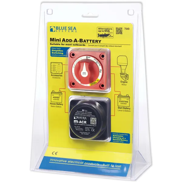 Blue Sea pakke med hovedbryter 300A og laderele mini 65A, 12/24V