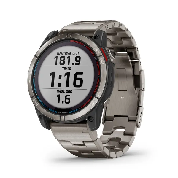 Garmin quatix 7 Solar Edition, 51 mm maritim smartklokke med solcellelading, multibånd GPS, titanramme, og titan- og silikonrem