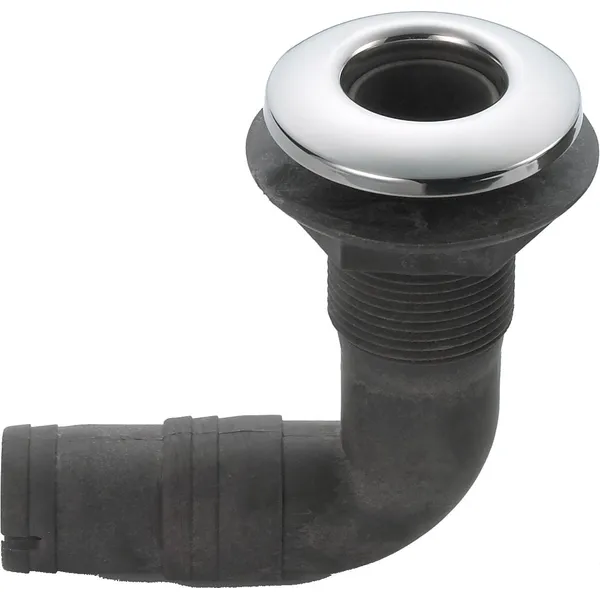 Skroggjennomføring 3/4" 90 grader i syrefast stål/nylon