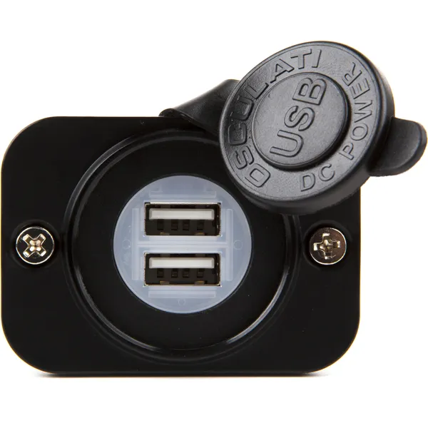 Dobbel innfellbar USB-kontakt (svart) 12V