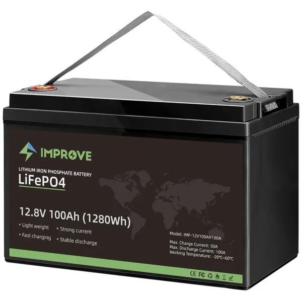 Improve Lithium 12V LiFePO4 batteri 100Ah med 100A BMS, M8