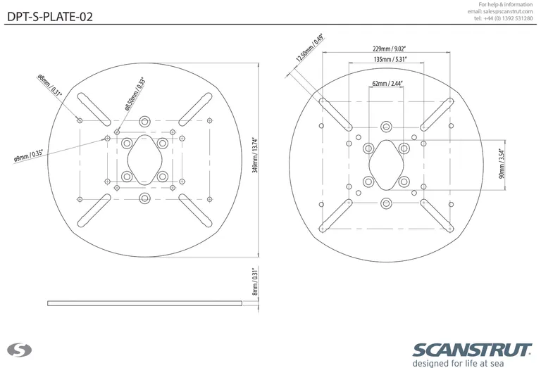 Scanstrut festeplate til Dual Power Tower for 40cm satelittantenne