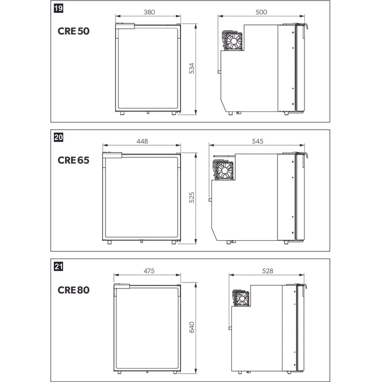 Dometic CRE-80 kjøleskap sølvfarget front