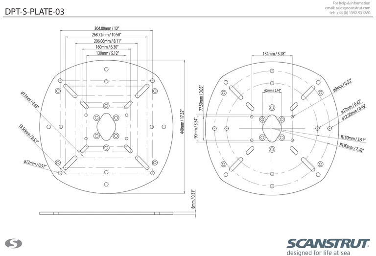 Scanstrut festeplate til Dual Power Tower for 60cm satelittantenne