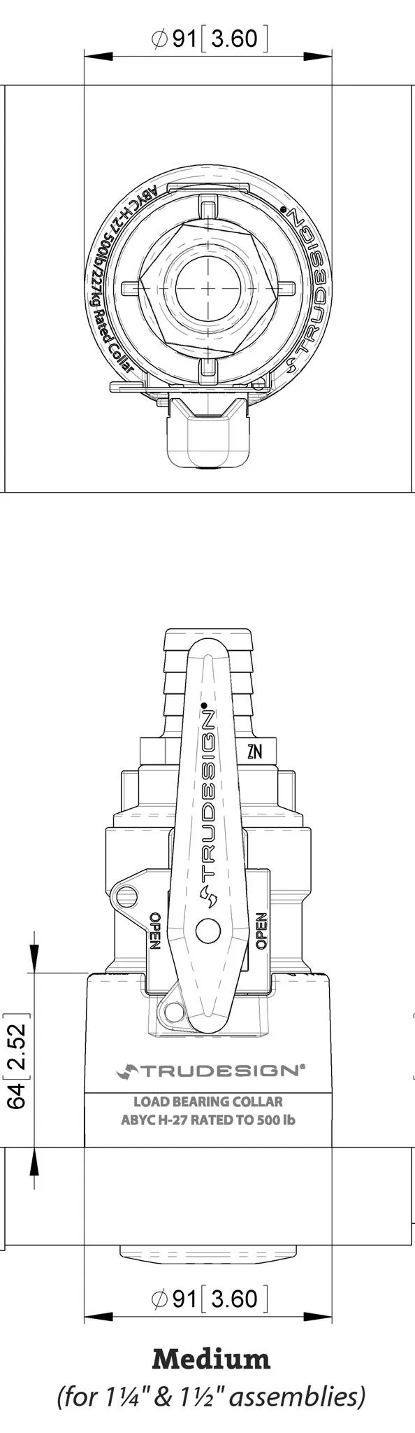 Trudesign forsterkning for 1 1/4" og 1 1/2" gjennomføring.