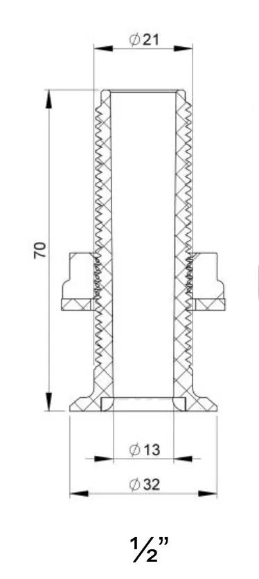 Trudesign 1/2" (13 mm) nedsenket skroggjennomføring i kompositt