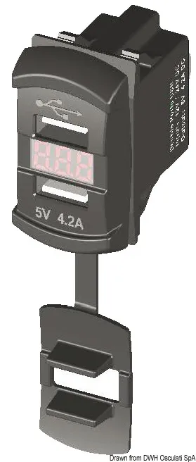 Osculati voltmeter og dobbelt USB-strømuttak 2x2,1A