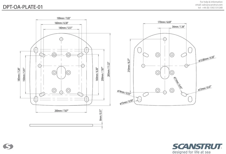 Scanstrut festeplate til Dual Power Tower for åpen radar