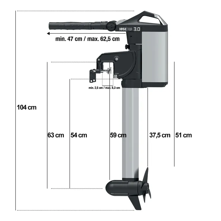 1852 3.0hk 12Volt / 1030Watt elektrisk påhengsmotor med kort stamme