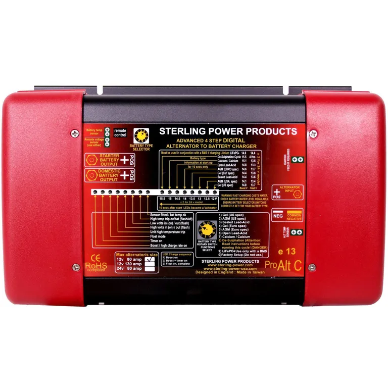 Sterling dynamo til batteri - 4 stegs digital splitter/lader 80A/12V