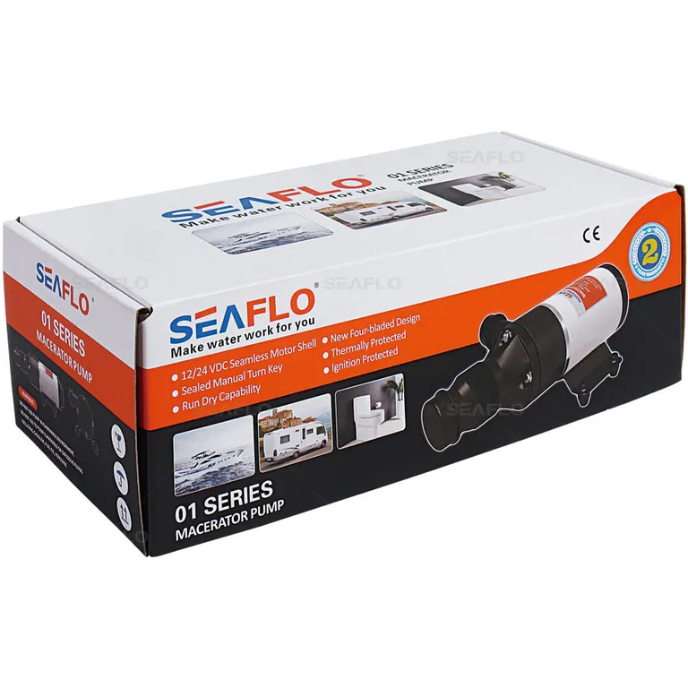 Seaflo 45LPM septikpumpe med kvern (12V) venstre