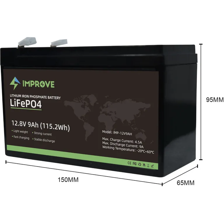 Improve Lithium 12V LiFePO4 batteri 9Ah med 9A BMS