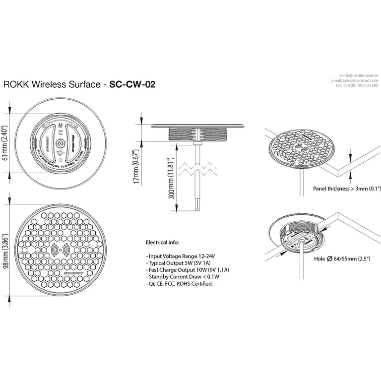 Scanstrut ROKK Wireless Surface ladeplate 12/24V