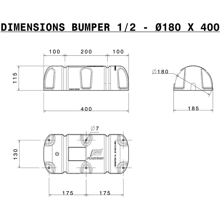 Plastimo bryggefender HVIT, mod:1/2-18x40cm