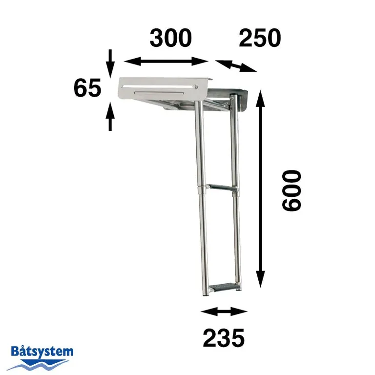 Båtsystem teleskopisk baug/badestige 2 trinn 250mm bredde