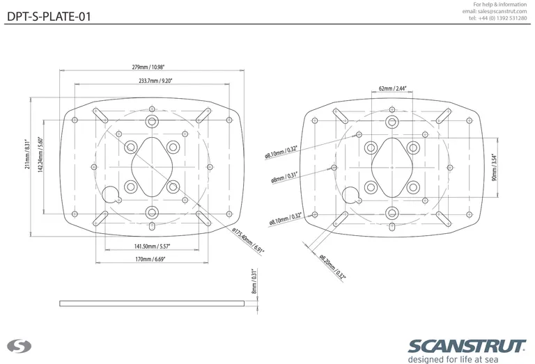 Scanstrut festeplate til Dual Power Tower for 30cm satelittantenne.