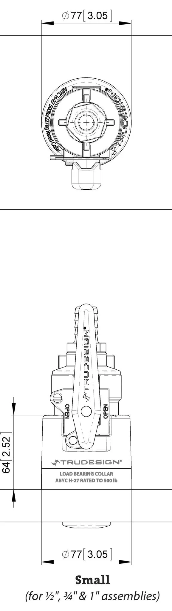 Trudesign forsterkning for 1/2", 3/4" og 1" gjennomføring.