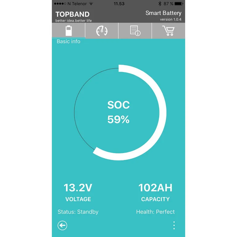Skanbatt Litium LiFePo4 12V batteri 125Ah med Bluetooth og innebygget BMS