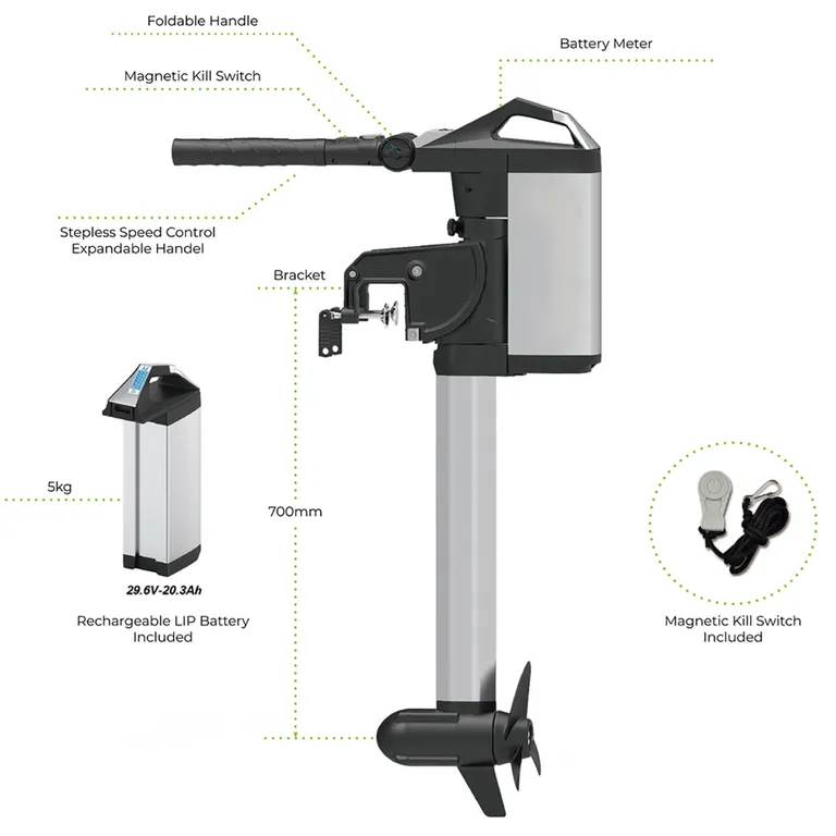 1852 3.0hk 12Volt/1030Watt elektrisk påhengsmotor med lang stamme