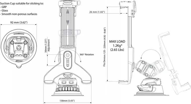 Scanstrut Rokk Mini fleksibel nettbrettholder med sugekoppfeste