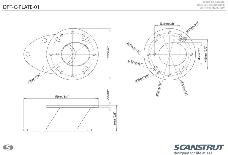 Scanstrut festeplate til Dual Power Tower for Flir M-serie