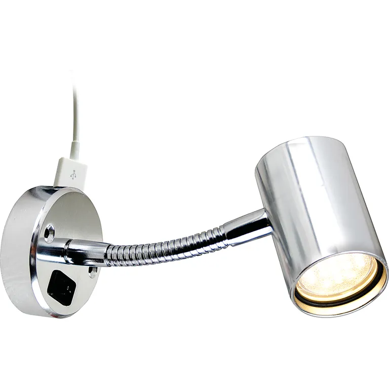 Båtsystem Tube D1X LED vegglampe med fleksibel arm og USB-lader