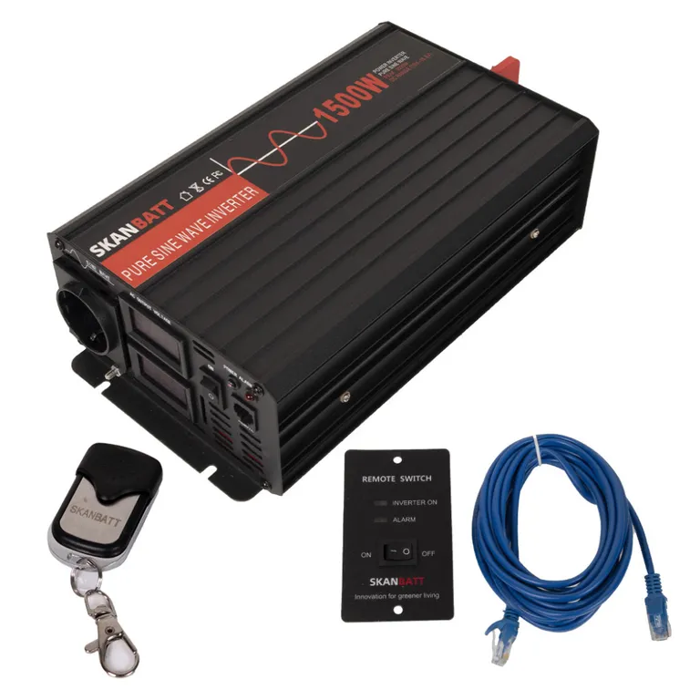WPSW-R 1500W ren sinus-inverter med trådløs fjernkontroll - 12Volt 