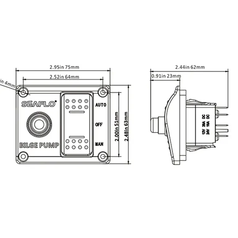 Seaflo bryterpanel for lensepumpe 12/24V