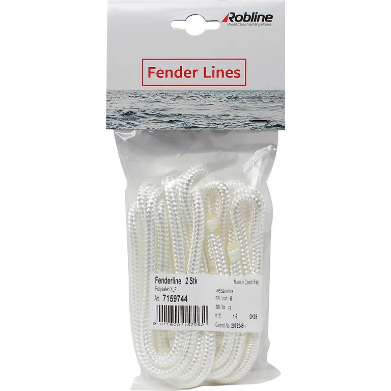 Fenderline 8mm 2m hvit flettet 2pk