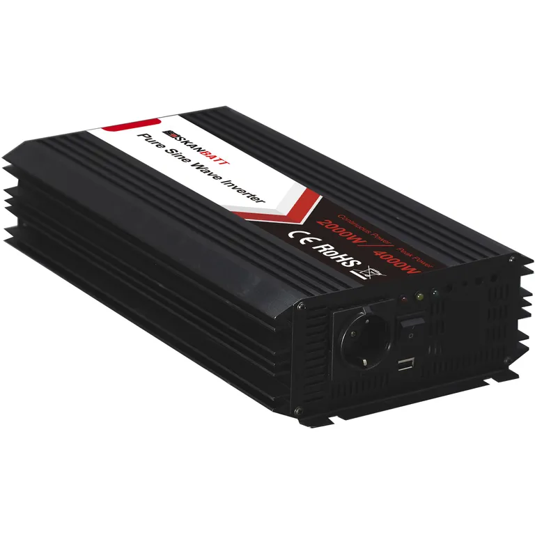 Skanbatt SBP2000-12 2000W ren sinus-inverter med trådløs fjernkontroll