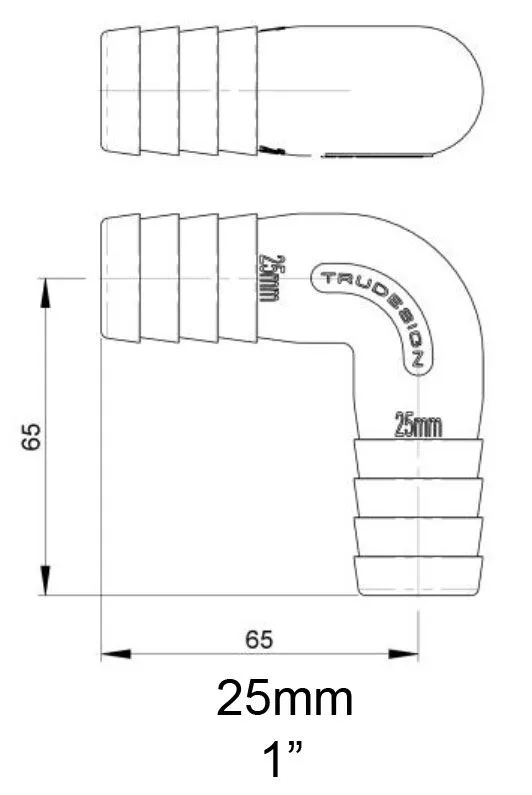 Trudesign skjøtebend 90 grader med  Ø25/25mm