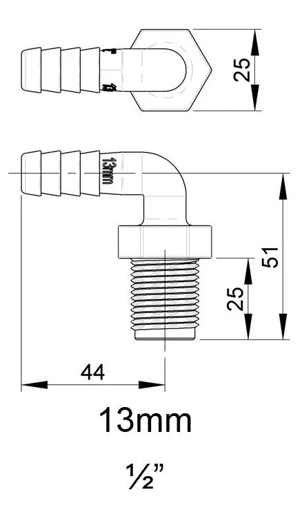 Trudesign 90 grader slangetilkobling hann 1/2" (13mm utv.)