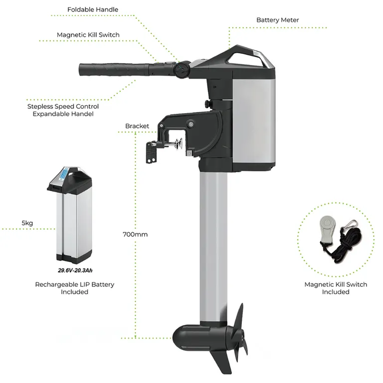 1852 3.0hk 12Volt / 1030Watt elektrisk påhengsmotor med kort stamme