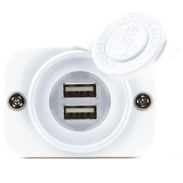 Dobbel innfellbar USB-kontakt (hvit) 12V