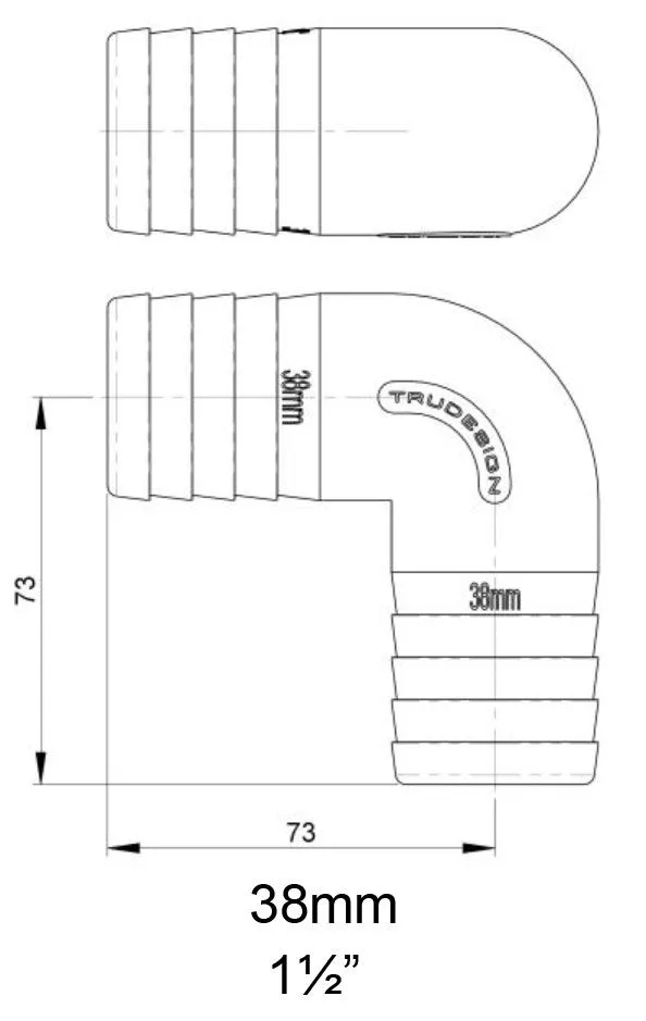Trudesign skjøtebend 90 grader med Ø38/38 mm