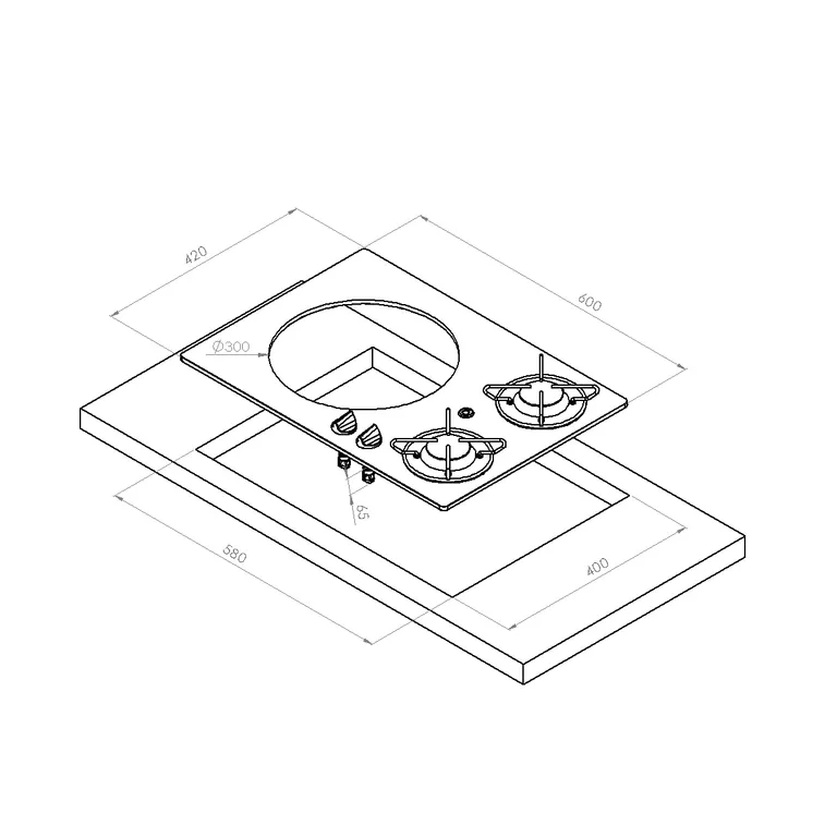 Navy Load Crystal Glass koketopp med 2 bluss og vask, nedfellbar